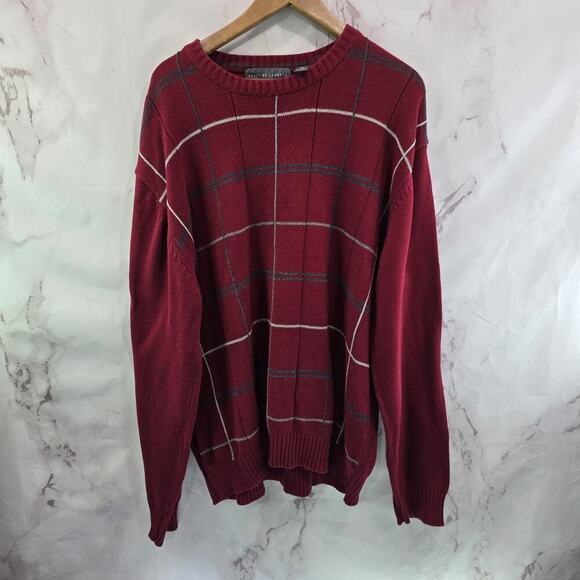 Oscar De La Renta Sweater Mens XXL Red Plaid Vintage Cotton Crew Neck - Picture 1 of 9
